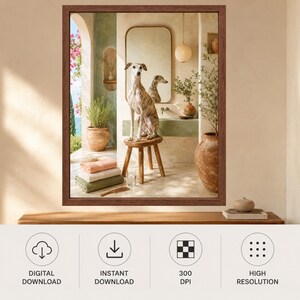 Whippet Bathroom Wall Art, Greyhound Dog Poster, Mediterranean Bathroom Print, Digital Download immagine 10