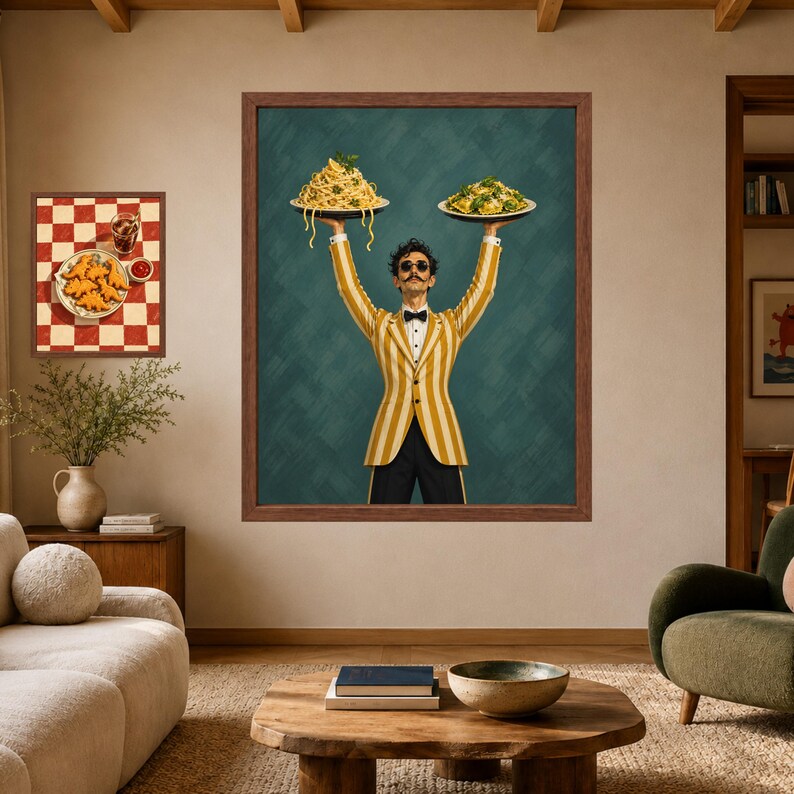 Italian Waiter Pasta Print, Spaghetti Ravioli Poster, Kitchen Decor (Digital Download) image 7