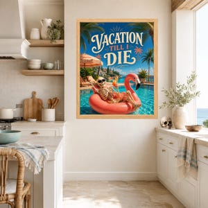 Funny Skeleton Flamingo Pool Poster, Tropical Summer Decor (Digital Download) image 6