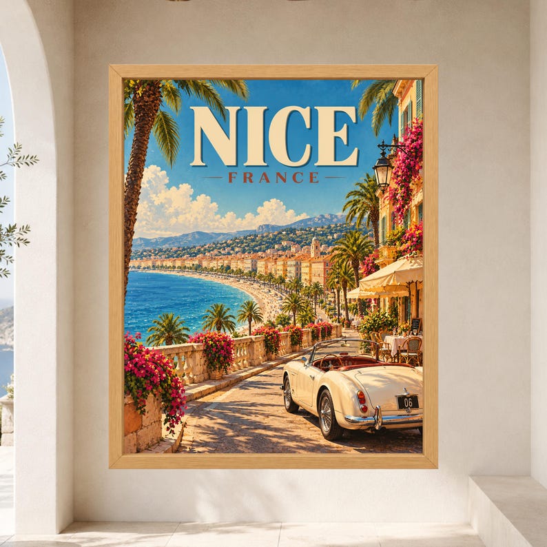 Nice France Travel Poster, French Riviera Coastal Art (Digital Download) image 9
