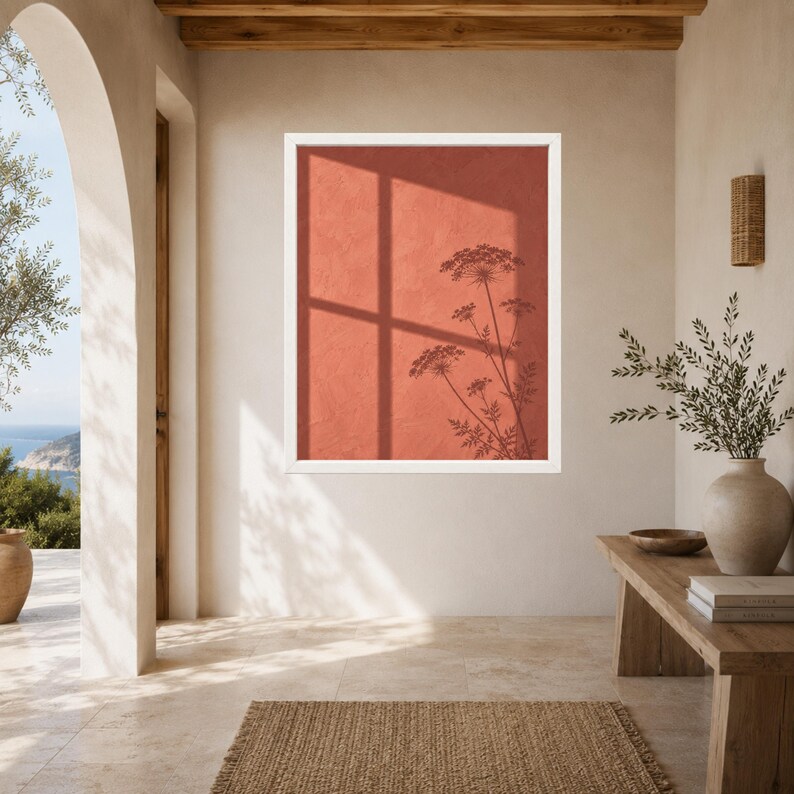 Terracotta Botanical Shadow Print, Minimalist Floral Window Art (Digital Download) image 6