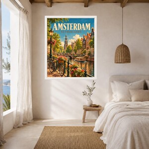 Amsterdam Travel Poster, Netherlands Wall Art, Canal Bicycle Print, Dutch City Decor, Digital Download image 5