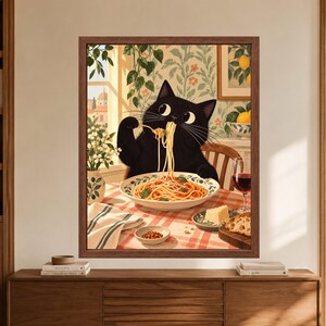 Black Cat Spaghetti Print, Italian Kitchen Art, Pasta Lover Poster (Digital Download) image 8