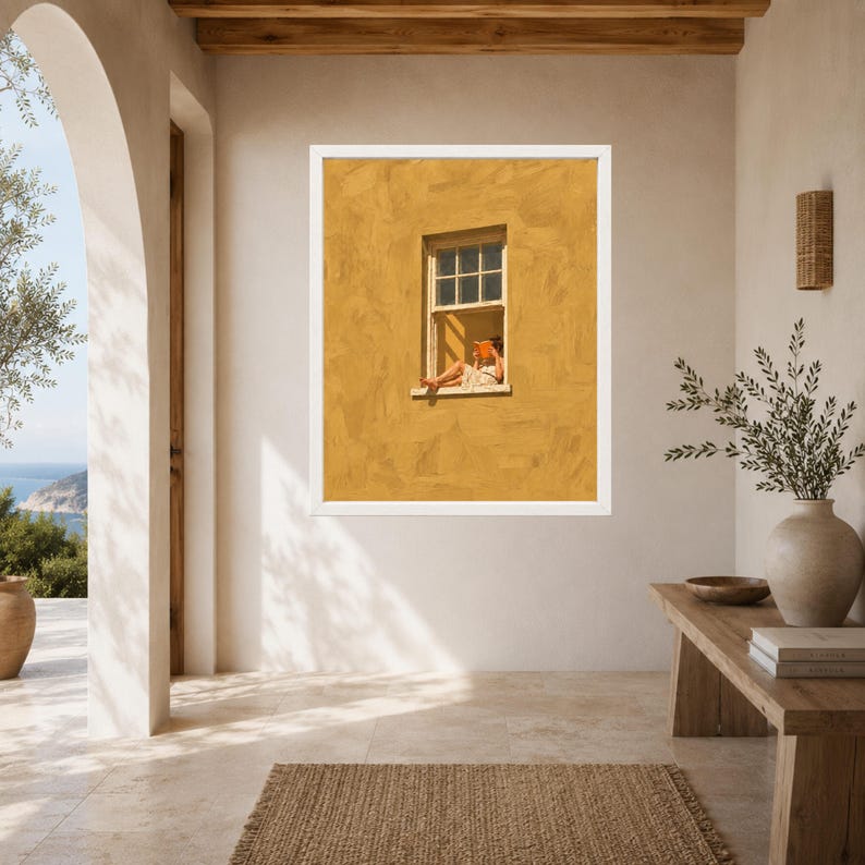 Woman Reading Window Print, Mustard Yellow Wall Art, Book Lover Decor (Digital Download) image 6