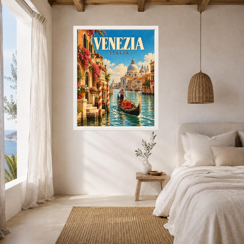 Venice Travel Poster, Gondola Wall Art, Venezia Italy Print, Grand Canal Decor, Digital Download image 5