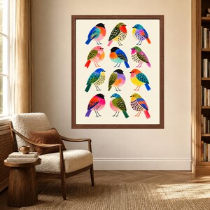 Colorful Folk Art Bird Print, Whimsical Nature Decor (Digital Download) image 3