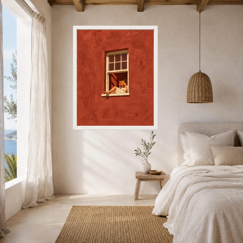 Woman Reading Window Print, Terracotta Wall Art, Book Lover Decor (Digital Download) afbeelding 5