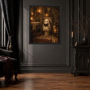Gothic Ghost Reading on Toilet Print, Black Cat Bathroom Art (Digital Download) image 7