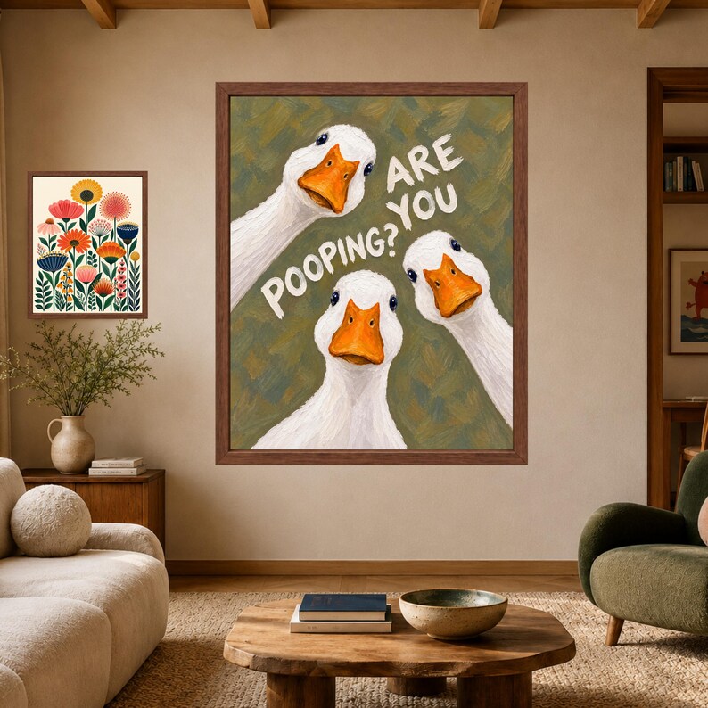 Funny Goose Bathroom Print, Sage Green Toilet Humor Art (Digital Download) bild 7