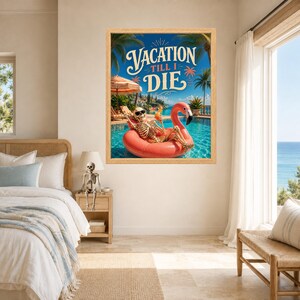 Funny Skeleton Flamingo Pool Poster, Tropical Summer Decor (Digital Download) image 7