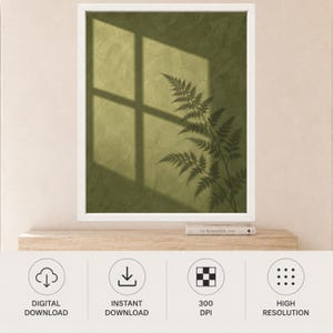 Sage Green Fern Shadow Print, Minimalist Nature Wall Art (Digital Download) image 11