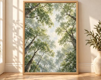 Forest Canopy Print, Looking Up Trees, Green Woodland Art (Digital Download)