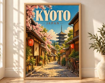 Kyoto Travel Poster, Yasaka Pagoda, Cherry Blossom Japan Print (Digital Download)