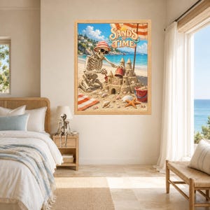 Funny Skeleton Sandcastle Beach Poster, Summer Vacation Art (Digital Download) Bild 7