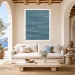 Minimalist Surfers Ocean Print, Muted Blue Coastal Wall Art (Digital Download) image 3