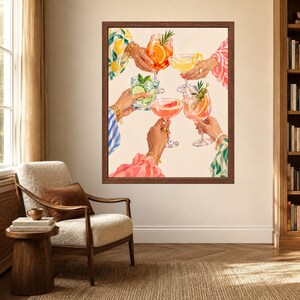 Colorful Cocktail Cheers Print, Girls Night Aperitivo Art (Digital Download) image 3