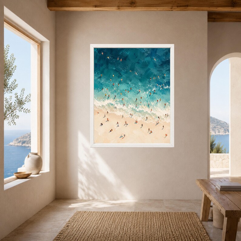 Aerial Beach Swimmers Print, Turquoise Ocean Wall Art (Digital Download) image 7