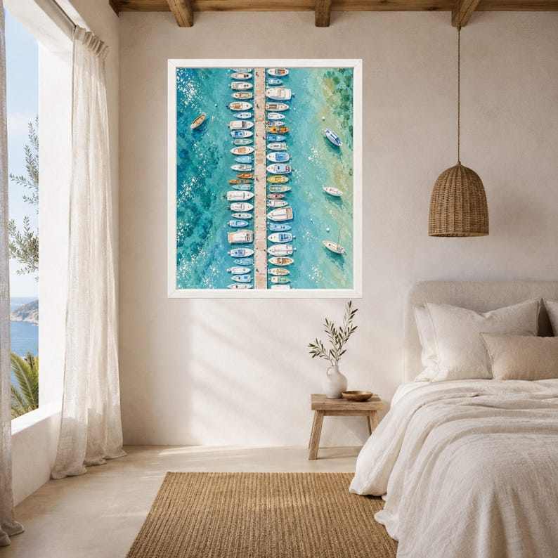 Aerial Marina Print, Turquoise Harbor, Mediterranean Boats (Digital Download) image 5