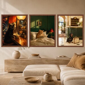 Cat Reading Wall Art, Orange Tabby in Bed, Whimsical Book Lover Print, Digital Download image 9