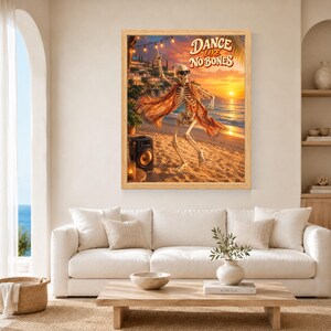 Dancing Skeleton Beach Party Print, Retro Summer Humor Art (Digital Download) image 3
