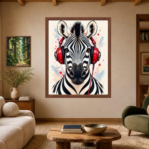 Zebra Headphones Wall Art, Funky Animal Music Print (Digital Download) image 7