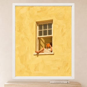 Woman Reading Window Art, Yellow Wall Print, Book Lover Decor (Digital Download) image 2