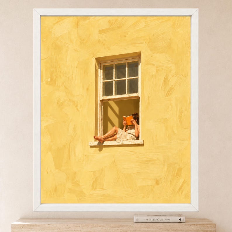 Woman Reading Window Art, Yellow Wall Print, Book Lover Decor (Digital Download) image 2