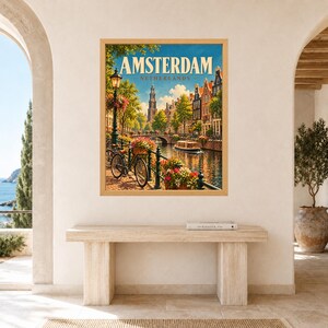 Amsterdam Travel Poster, Netherlands Wall Art, Canal Bicycle Print, Dutch City Decor, Digital Download image 9