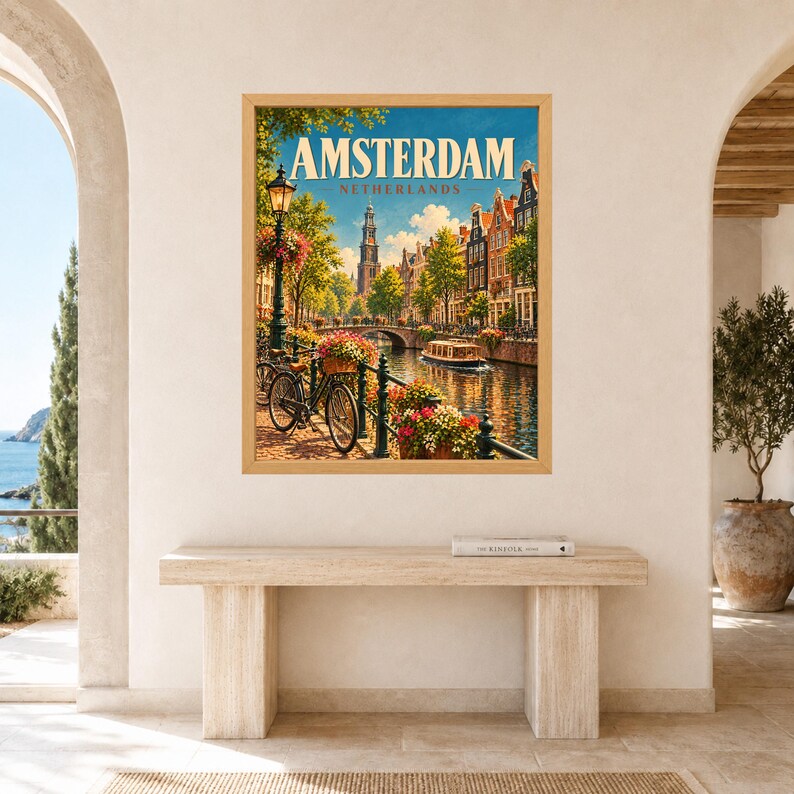 Amsterdam Travel Poster, Netherlands Wall Art, Canal Bicycle Print, Dutch City Decor, Digital Download image 9