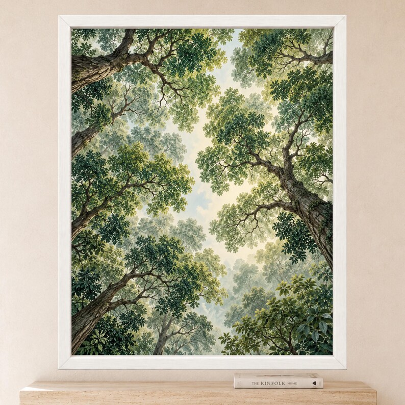 Forest Canopy Print, Looking Up Trees, Green Botanical Wall Art (Digital Download) zdjęcie 2