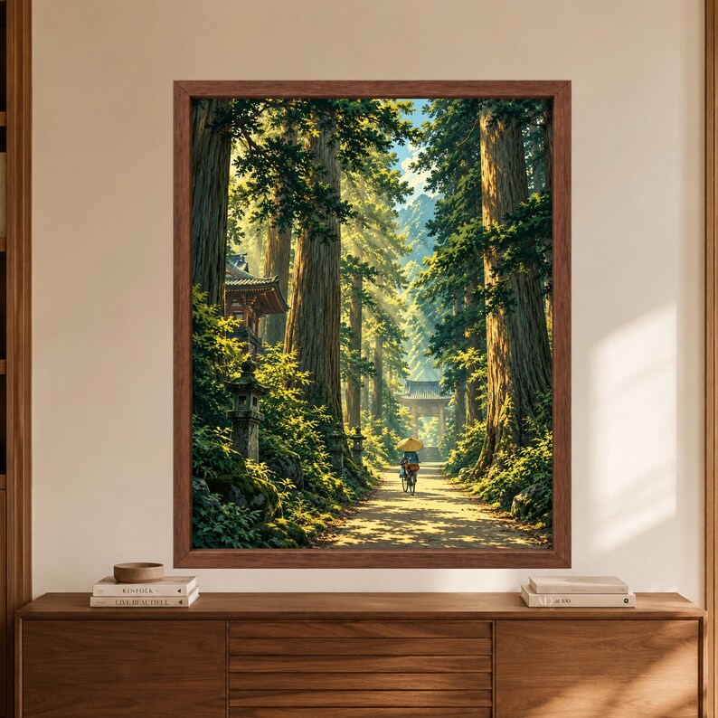 Japanese Forest Temple Path Print, Cedar Trees, Zen Woodland Art (Digital Download) image 7