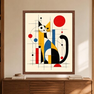 Bauhaus Geometric Cat Print, Mid-Century Modern Abstract Art (Digital Download) image 8