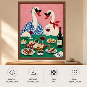 Funny Swan Dinner Party Print, Wine Lover Kitchen Decor (Digital Download) image 10