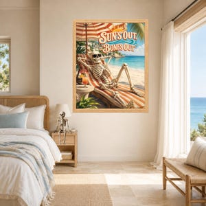Funny Skeleton Beach Poster, Sun's Out Bones Out, Summer Vacation Art (Digital Download) image 7