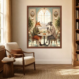 Fox and Greyhound Business Lunch Art, French Cafe Decor (Digital Download) image 5