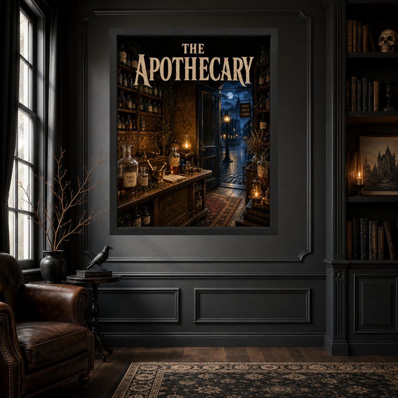 Halloween-apotekarväggkonst, gotiskt häxtryck, Dark Academia-dekor (digital nedladdning) bild 5