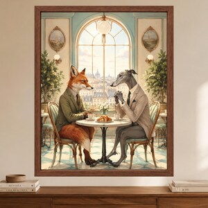Fox and Greyhound Business Lunch Art, French Cafe Decor (Digital Download) image 2
