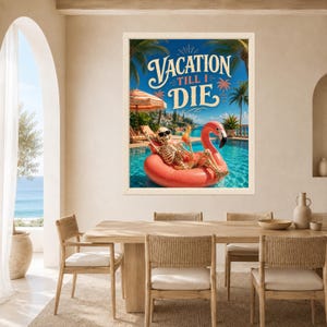 Funny Skeleton Flamingo Pool Poster, Tropical Summer Decor (Digital Download) image 5
