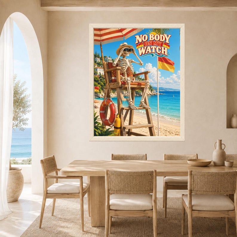 Skeleton Lifeguard Beach Poster, Funny Summer Humor Art (Digital Download) image 5