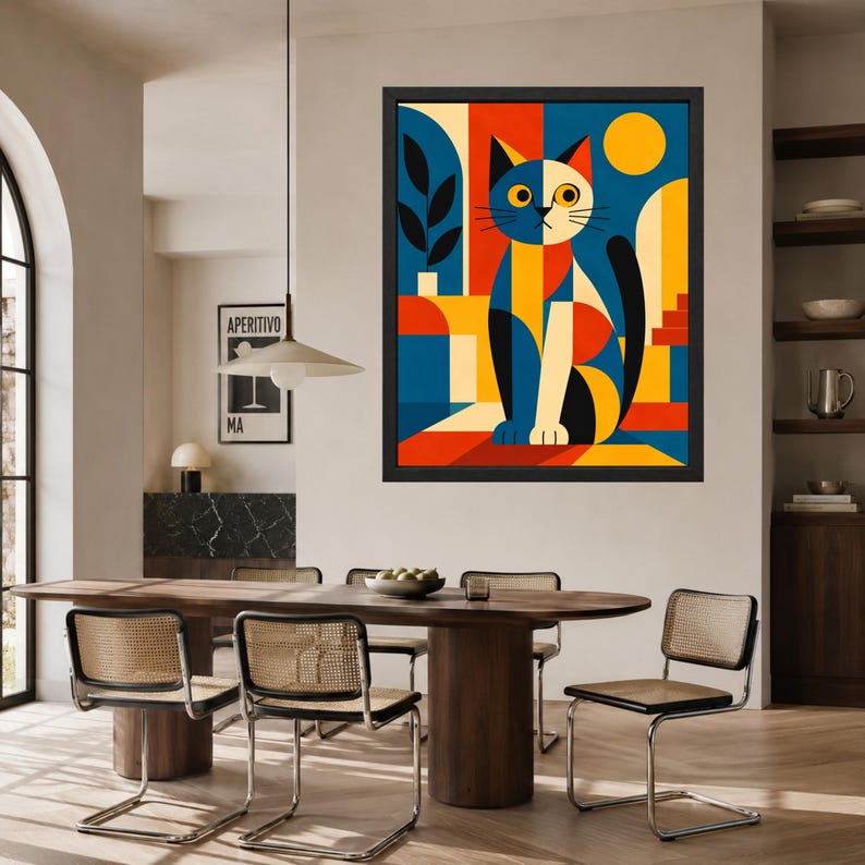 Geometric Cat Print, Mid-Century Modern Bauhaus Animal Art (Digital Download) image 8