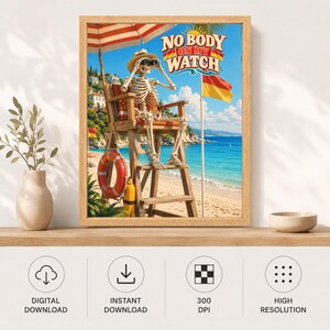 Skeleton Lifeguard Beach Poster, Funny Summer Humor Art (Digital Download) image 11