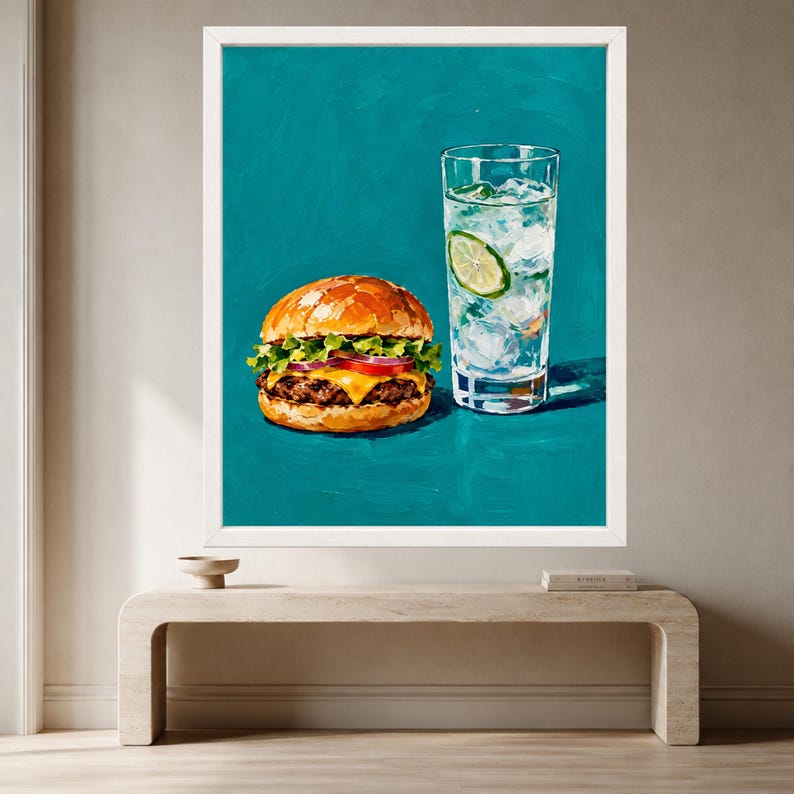 Cheeseburger and Lime Soda Print, Retro Kitchen Decor (Digital Download) image 6