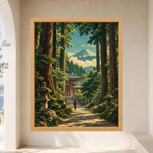 Mount Fuji Forest Shrine Print, Japandi Landscape Art (Digital Download) afbeelding 7