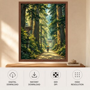 Japanese Forest Temple Path Print, Cedar Trees, Zen Woodland Art (Digital Download) image 9