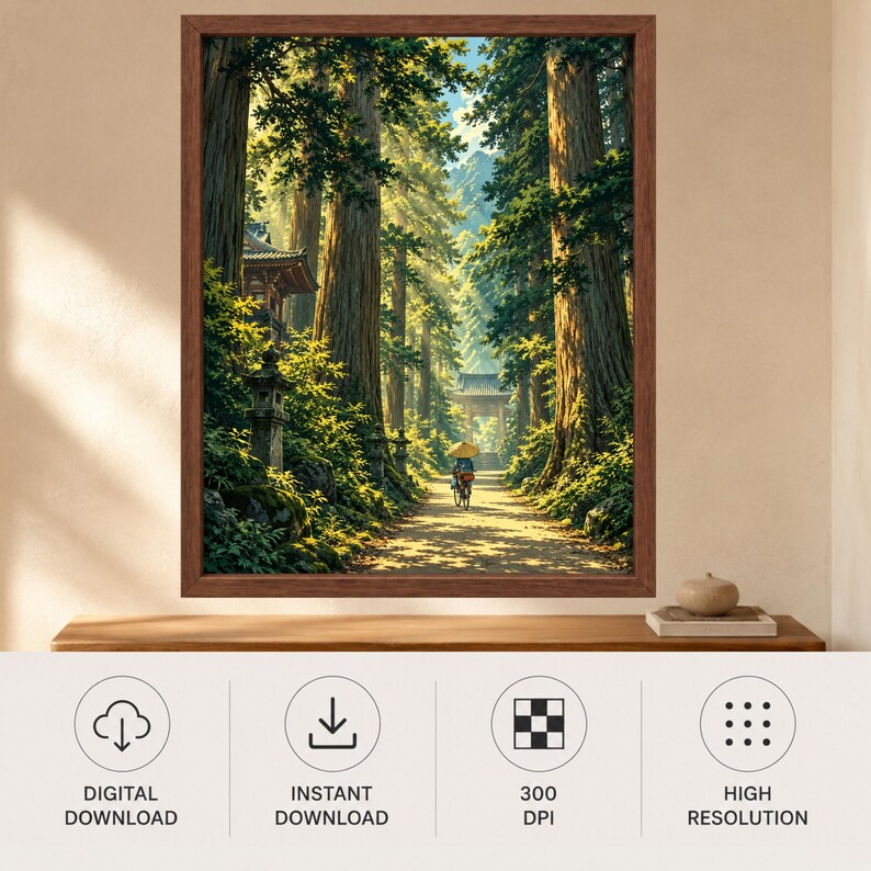 Japanese Forest Temple Path Print, Cedar Trees, Zen Woodland Art (Digital Download) image 9