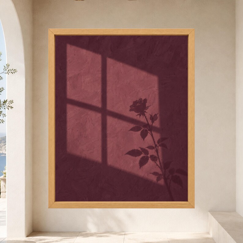 Burgundy Rose Shadow Print, Moody Botanical Wall Art (Digital Download) image 8