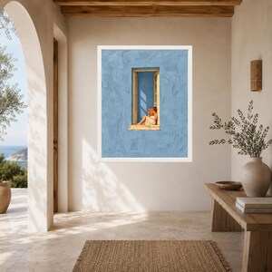 Woman Reading in Window Print, Mediterranean Blue Wall Art (Digital Download) image 6