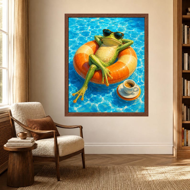 Funny Frog Pool Float Wall Art, Sunglasses Summer Print (Digital Download) image 5