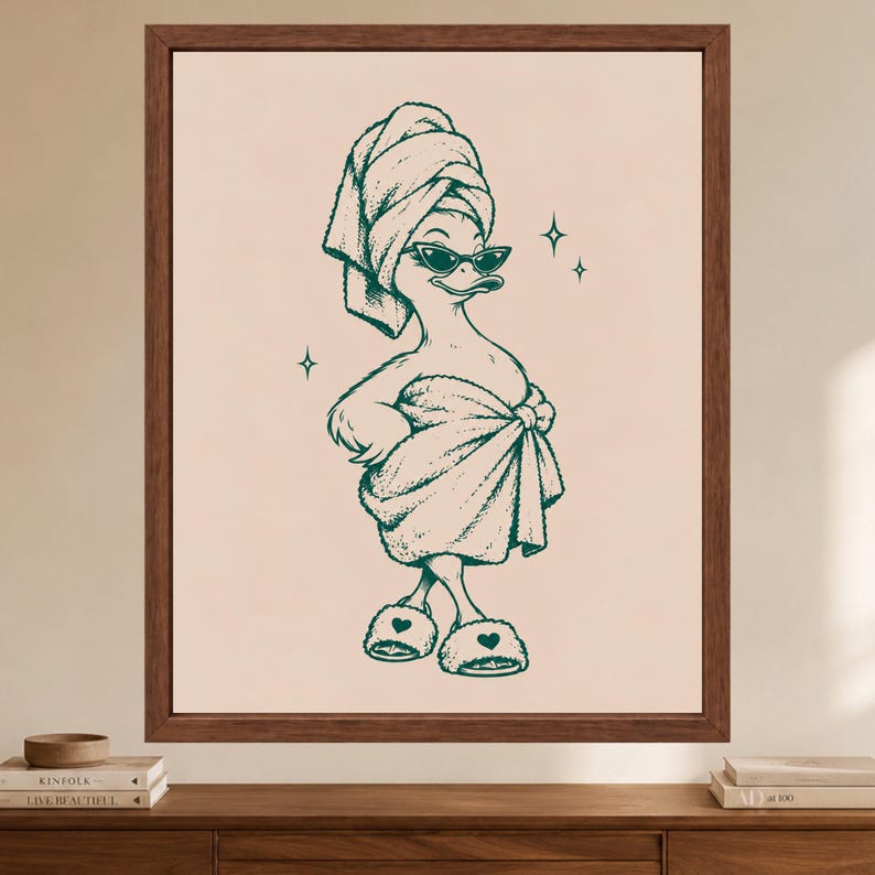 Divertido estampado de pato para baño tipo spa, turbante de toalla, gafas de sol, zapatillas (descarga digital) imagen 2