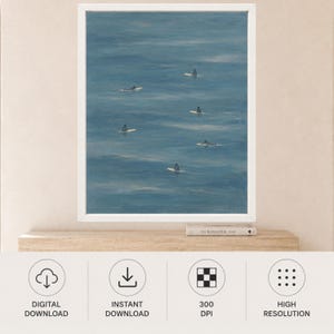 Minimalist Surfers Ocean Print, Muted Blue Coastal Wall Art (Digital Download) image 10